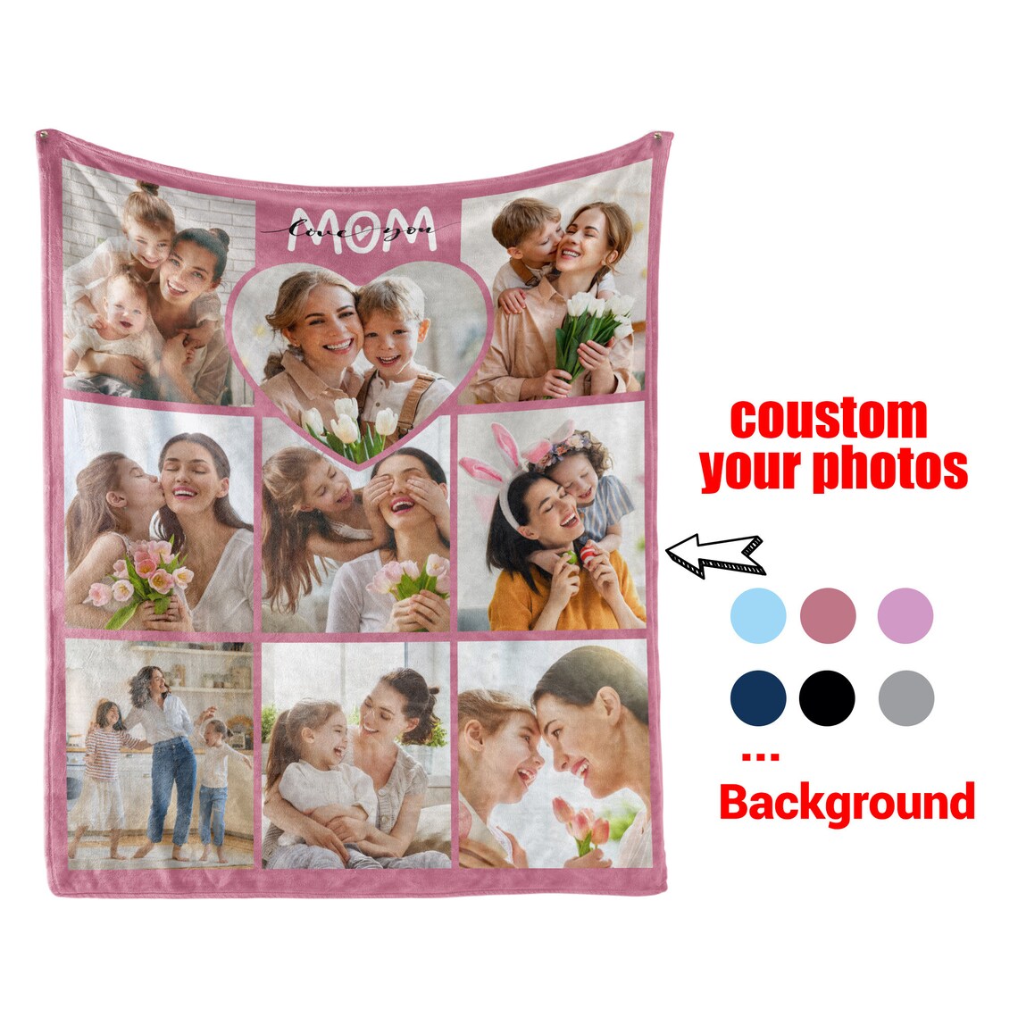 Custom Photo Collage Fleece Blanket, Personalized Mom Gift, Mother's Day