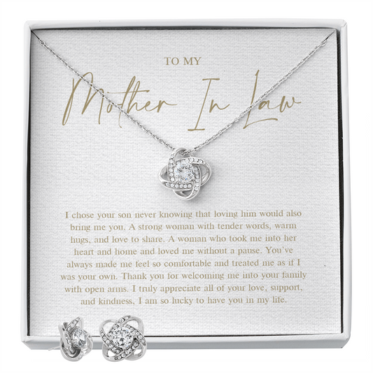 To My Mother In Law Gift - Love Knot Necklace & Earring Set