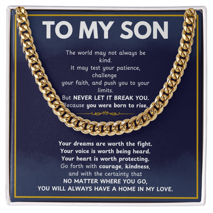 MathinkLasi Family Gift to My Son from Mom and Dad, Meaningful Son Gifts, Mother and Son Necklace, Birthday Gift for Son, Graduation Present, Christmas Gift, Cuban Link Chain Necklace for Boys and Men