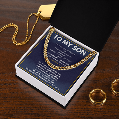 MathinkLasi Family Gift to My Son from Mom and Dad, Meaningful Son Gifts, Mother and Son Necklace, Birthday Gift for Son, Graduation Present, Christmas Gift, Cuban Link Chain Necklace for Boys and Men