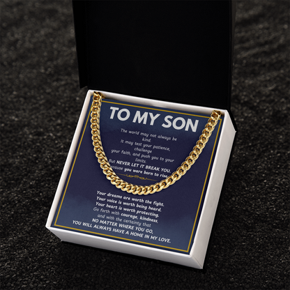 MathinkLasi Family Gift to My Son from Mom and Dad, Meaningful Son Gifts, Mother and Son Necklace, Birthday Gift for Son, Graduation Present, Christmas Gift, Cuban Link Chain Necklace for Boys and Men