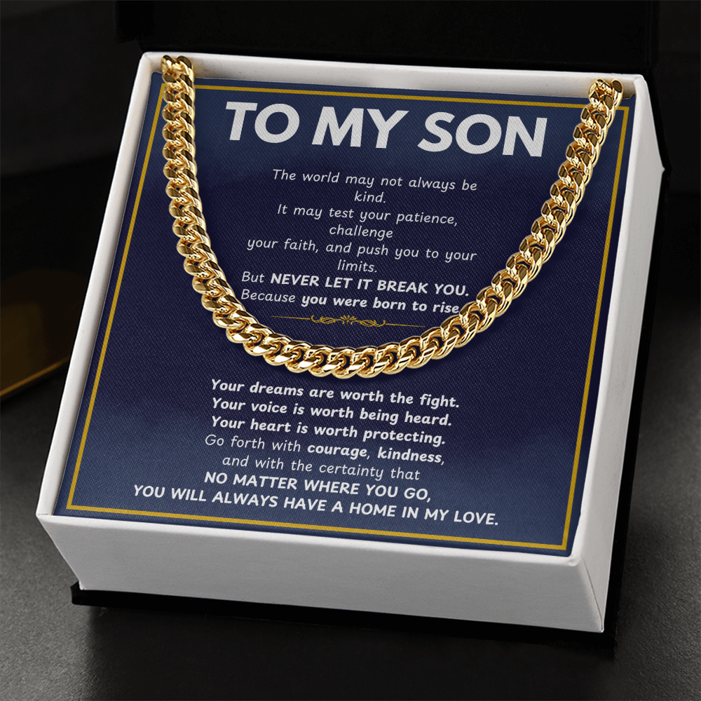 MathinkLasi Family Gift to My Son from Mom and Dad, Meaningful Son Gifts, Mother and Son Necklace, Birthday Gift for Son, Graduation Present, Christmas Gift, Cuban Link Chain Necklace for Boys and Men