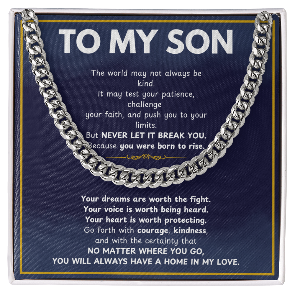 MathinkLasi Family Gift to My Son from Mom and Dad, Meaningful Son Gifts, Mother and Son Necklace, Birthday Gift for Son, Graduation Present, Christmas Gift, Cuban Link Chain Necklace for Boys and Men