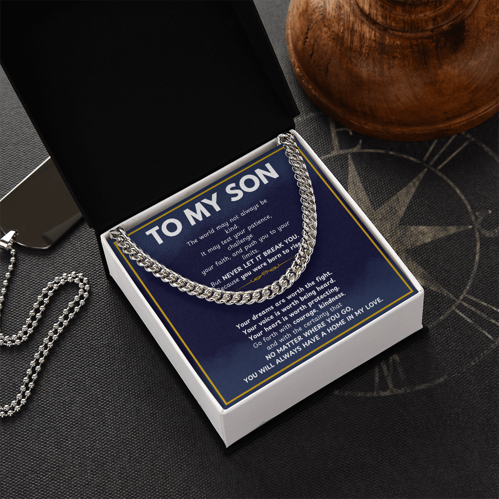 MathinkLasi Family Gift to My Son from Mom and Dad, Meaningful Son Gifts, Mother and Son Necklace, Birthday Gift for Son, Graduation Present, Christmas Gift, Cuban Link Chain Necklace for Boys and Men