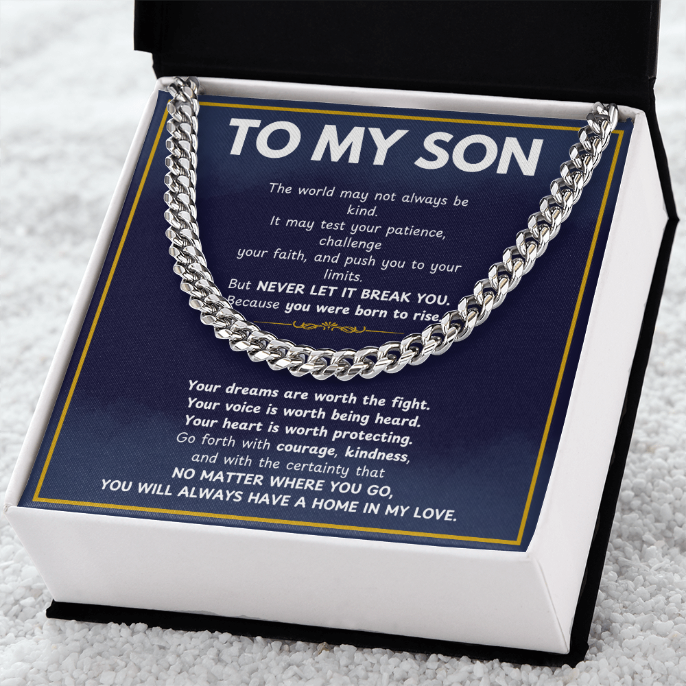 MathinkLasi Family Gift to My Son from Mom and Dad, Meaningful Son Gifts, Mother and Son Necklace, Birthday Gift for Son, Graduation Present, Christmas Gift, Cuban Link Chain Necklace for Boys and Men