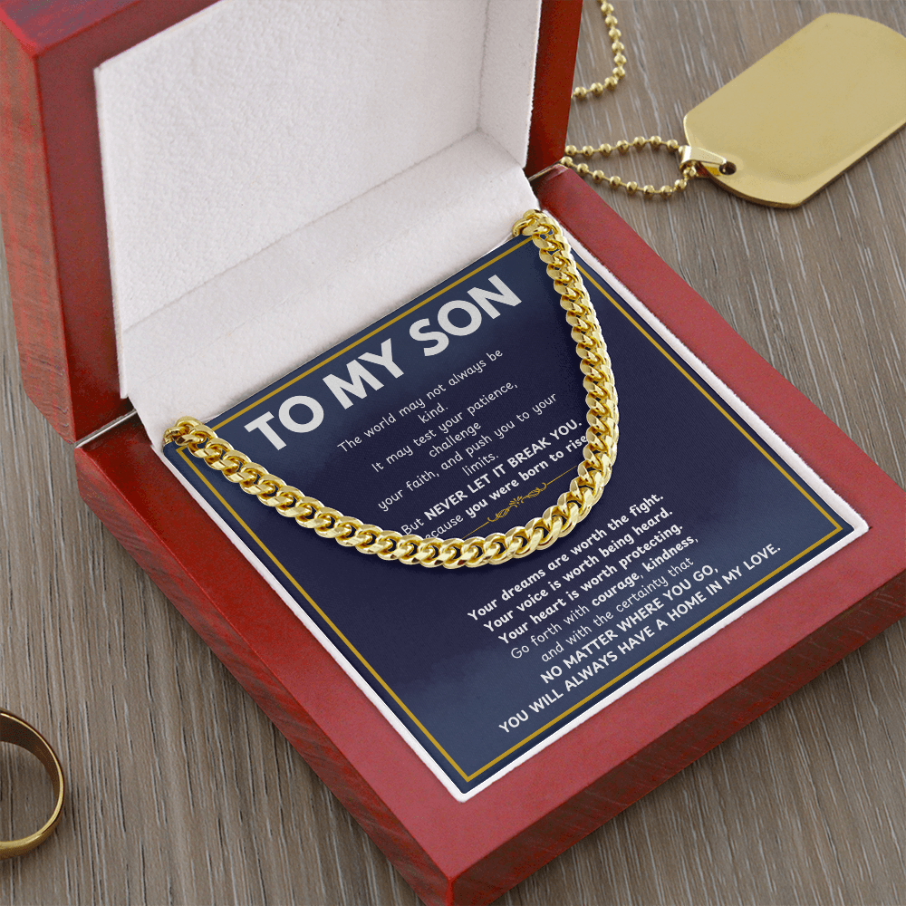 MathinkLasi Family Gift to My Son from Mom and Dad, Meaningful Son Gifts, Mother and Son Necklace, Birthday Gift for Son, Graduation Present, Christmas Gift, Cuban Link Chain Necklace for Boys and Men