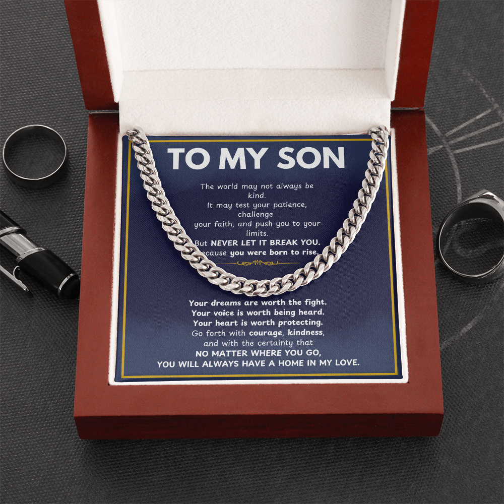 MathinkLasi Family Gift to My Son from Mom and Dad, Meaningful Son Gifts, Mother and Son Necklace, Birthday Gift for Son, Graduation Present, Christmas Gift, Cuban Link Chain Necklace for Boys and Men