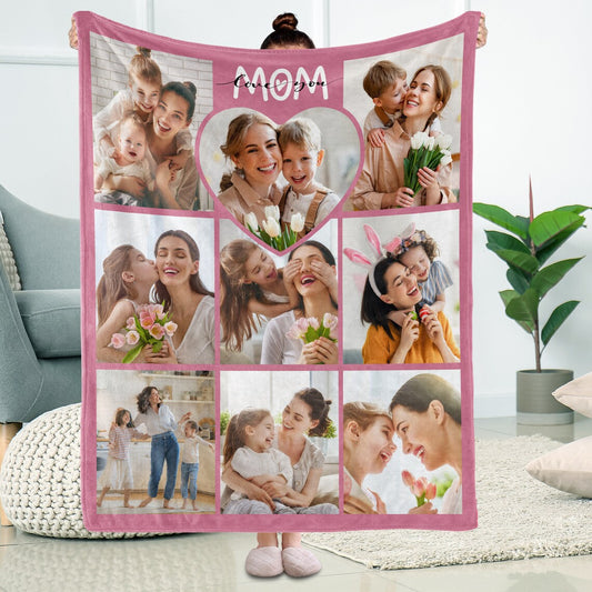 Custom Photo Collage Fleece Blanket, Personalized Mom Gift, Mother's Day