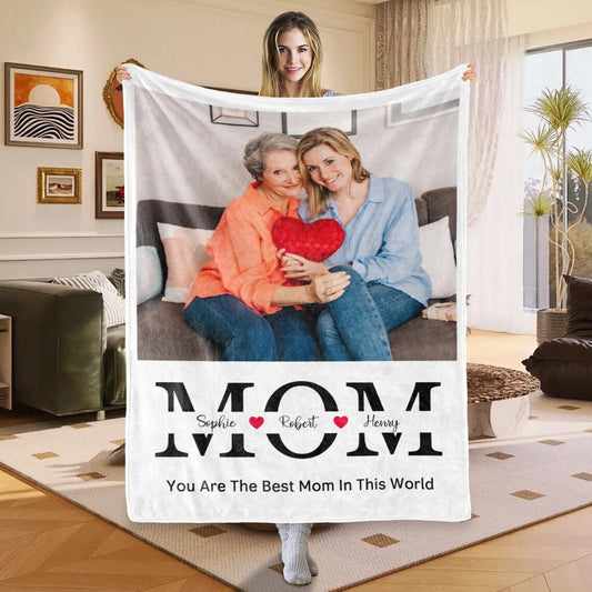 Personalized Mom Photo Blanket, Custom Text, Mother's Day Gift